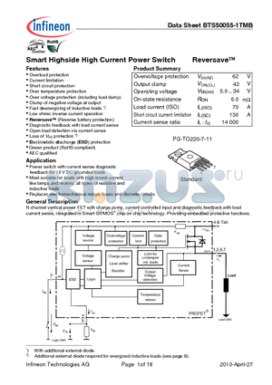 BTS50055-1TMB datasheet - Smart Highside High Current Power Switch