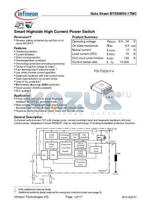 BTS50055-1TMC datasheet - Smart Highside High Current Power Switch