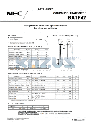 BA1F4Z datasheet - COMPOUND TRANSISTOR on-chip resistor NPN silicon epitaxial transistor For mid-speed switching