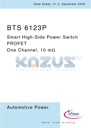 BTS6123P datasheet - Smart High-Side Power Switch PROFET One Channel, 10 m