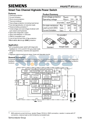 BTS611L1 datasheet - Smart Two Channel Highside Power Switch