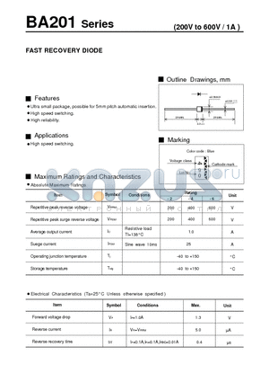 BA201 datasheet - FAST RECOVERY DIODE