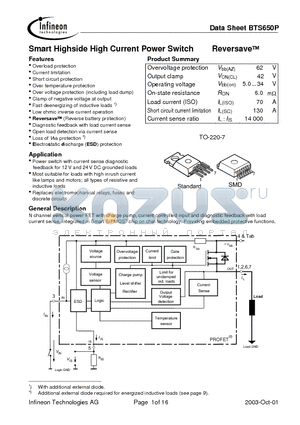 BTS650P datasheet - Smart Highside High Current Power Switch