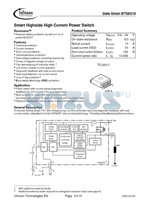 BTS6510 datasheet - Smart Highside High Current Power Switch