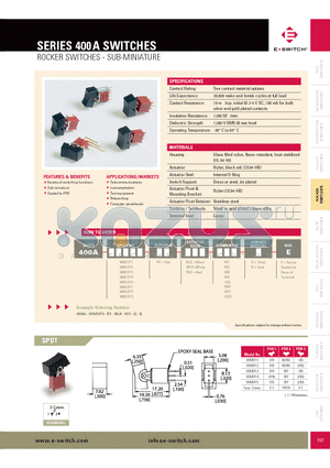 400AWMSP2R1REDM6RE datasheet - ROCKER SWITCHES - SUB-MINIATURE