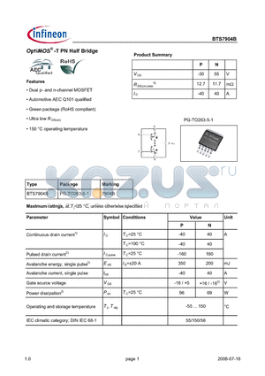 BTS7904B datasheet - OptiMOS -T PN Half Bridge