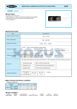 400AXW27M10X35 datasheet - MINIATURE ALUMINUM ELECTROLYTIC CAPACITORS