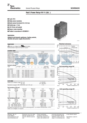 041911030100 datasheet - Rast 5 Power Relay 419 11 (EA/..)