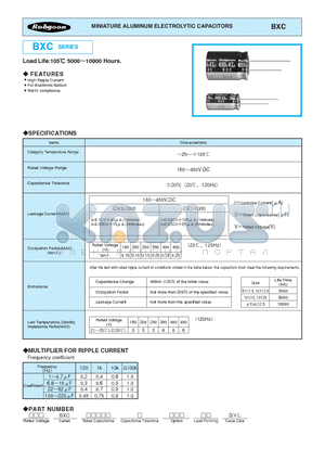 400BXC22M12.5X25 datasheet - MINIATURE ALUMINUM ELECTROLYTIC CAPACITORS