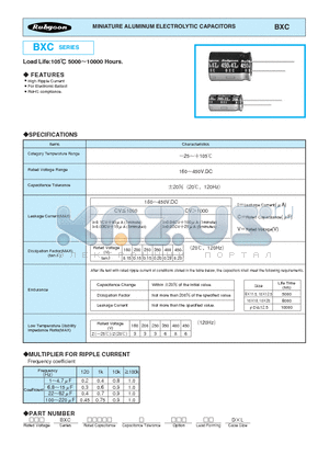 400BXC22M16X20 datasheet - MINIATURE ALUMINUM ELECTROLYTIC CAPACITORS