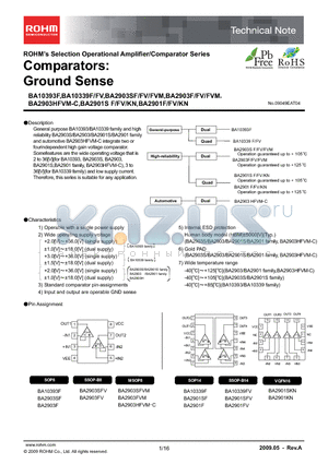 BA2901SV datasheet - Comparators: Ground Sense