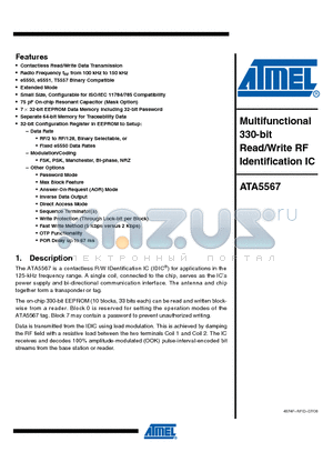 ATA556701N-DDB datasheet - Multifunctional 330-bit Read/Write RF Identification IC