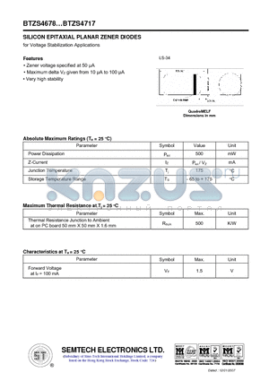 BTZS4680 datasheet - SILICON EPITAXIAL PLANAR ZENER DIODES