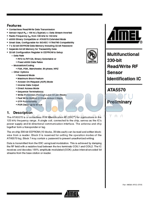 ATA5570 datasheet - Multifunctional 330-bit Read/Write RF Sensor Identification IC