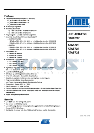 ATA5723 datasheet - UHF ASK/FSK Receiver