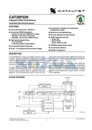 CAT28F020TRI-90T datasheet - 2 Megabit CMOS Flash Memory
