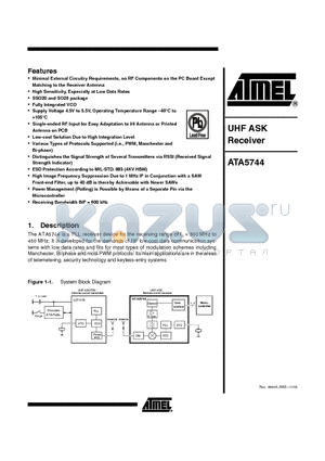 ATA5744 datasheet - UHF ASK Receiver