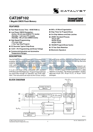 CAT28F102P-45T datasheet - 1 Megabit CMOS Flash Memory