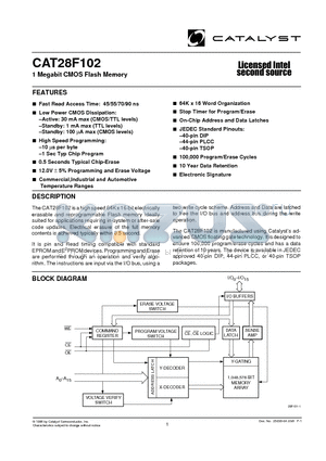 CAT28F102PA-90T datasheet - 1 Megabit CMOS Flash Memory