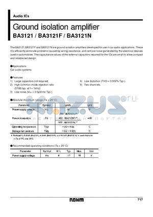 BA3121 datasheet - Ground isolation amplifier