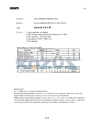 BA3121F datasheet - Ground isolation amplifier for car audio systems