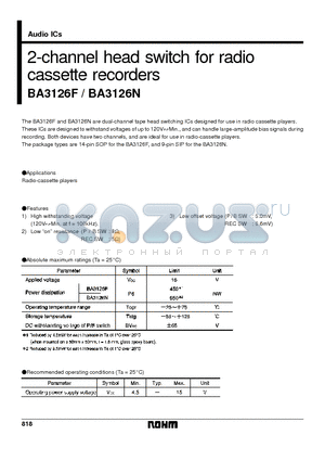 BA3126F datasheet - 2-channel head switch for radio cassette recorders