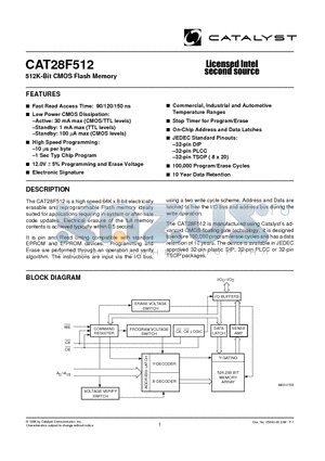 CAT28F512 datasheet - 512K-Bit CMOS Flash Memory