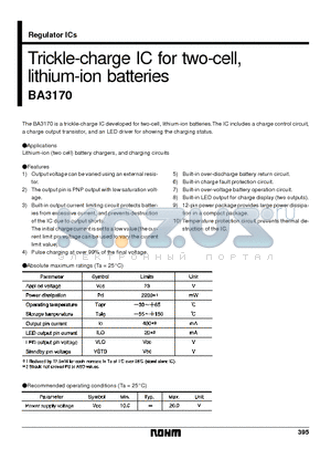 BA3170 datasheet - Trickle-charge IC for two-cell, lithium-ion batteries