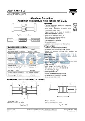 042AHH-ELB datasheet - Aluminum Capacitors Axial High Temperature High Voltage for E.L.B.