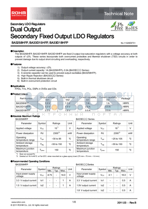 BA3258HFP datasheet - Dual Output Secondary Fixed Output LDO Regulators