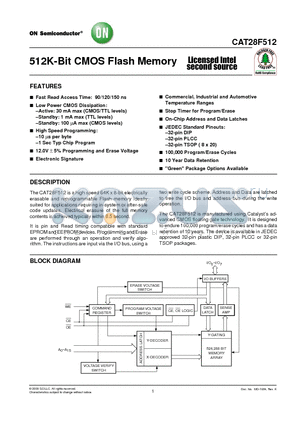 CAT28F512GI-15T datasheet - 512K-Bit CMOS Flash Memory