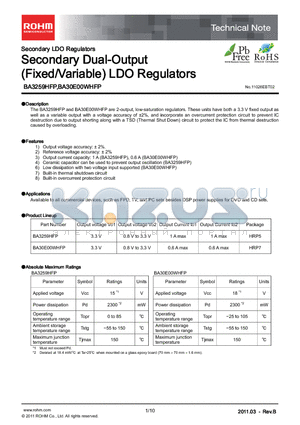 BA3259HFP datasheet - Secondary Dual-Output (Fixed/Variable) LDO Regulators