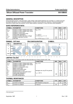 BU1508AX datasheet - Silicon Diffused Power Transistor