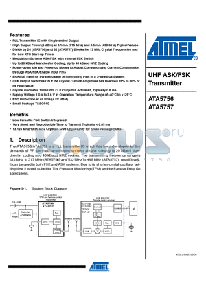 ATA5757-6DQY datasheet - UHF ASK/FSK Transmitter