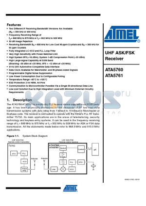 ATA5760 datasheet - UHF ASK/FSK Receiver