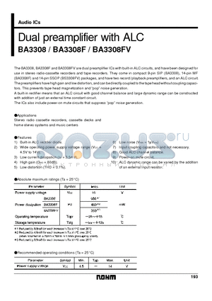 BA3308 datasheet - Dual preamplifier with ALC