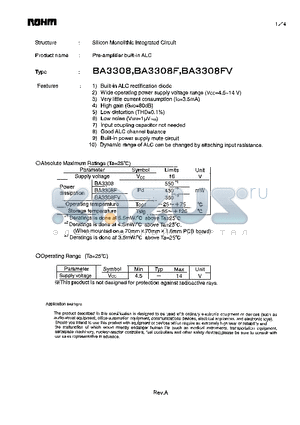 BA3308F datasheet - Pre-amplifier bulit-in ALC