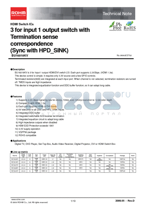 BU16027KV datasheet - 3 for input 1 output switch with Termination sense correspondence