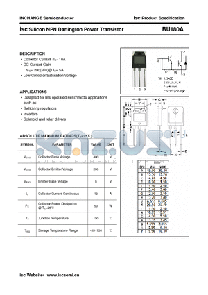 BU180A datasheet - isc Silicon NPN Darlington Power Transistor