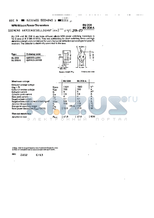 BU208A datasheet - NPN SILICON POWER TRANSISTORS