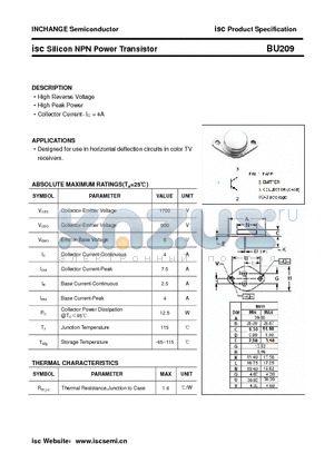 BU209 datasheet - isc Silicon NPN Power Transistor