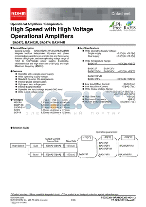 BA3472F-E2 datasheet - High Speed with High Voltage Operational Amplifiers