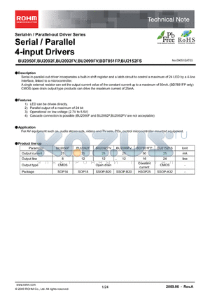 BU2092F-E2 datasheet - Serial / Parallel 4-input Drivers