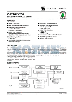 CAT28LV256GE-25T datasheet - 256K-Bit CMOS PARALLEL E2PROM