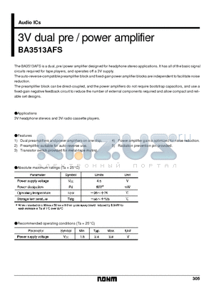 BA3513AFS datasheet - 3V dual pre / power amplifier