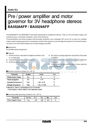 BA3528AFP datasheet - Pre / power amplifier and motor governor for 3V headphone stereos