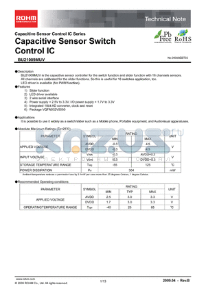 BU21009MUV datasheet - Capacitive Sensor Switch Control IC