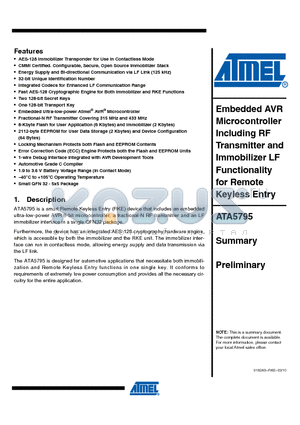ATA5795 datasheet - AES-128 Immobilizer Transponder for Use in Contactless Mode
