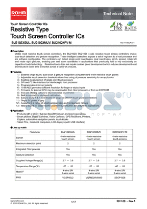 BU21023GUL-ME2 datasheet - Resistive Type Touch Screen Controller ICs