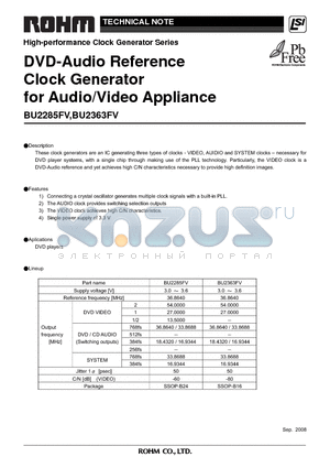 BU2285FV datasheet - DVD-Audio Reference Clock Generator for Audio/Video Appliance